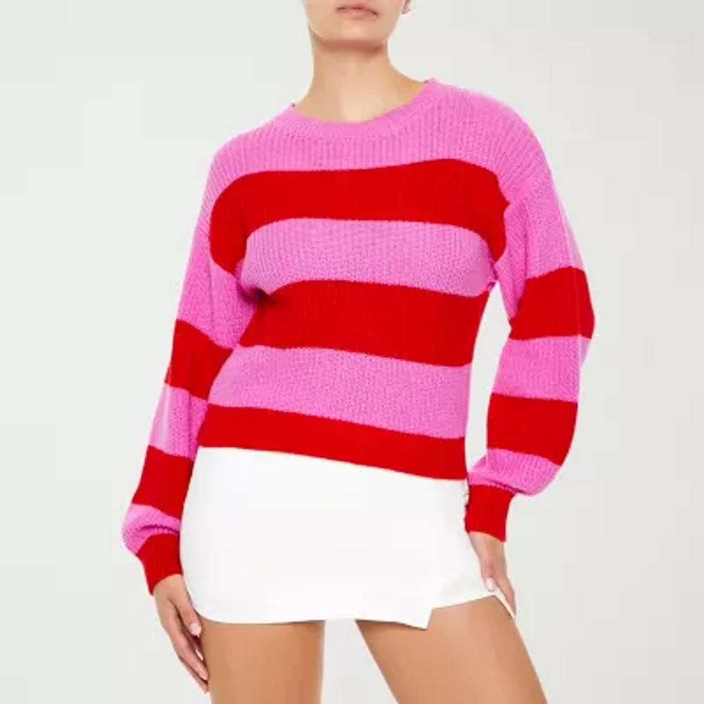 Forever 21 Juniors Womens Crew Neck Long Sleeve Striped Pullover Sweater