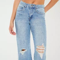 Forever 21 - Juniors Destructed Embellished Denim Womens High Rise Flare Leg Jean