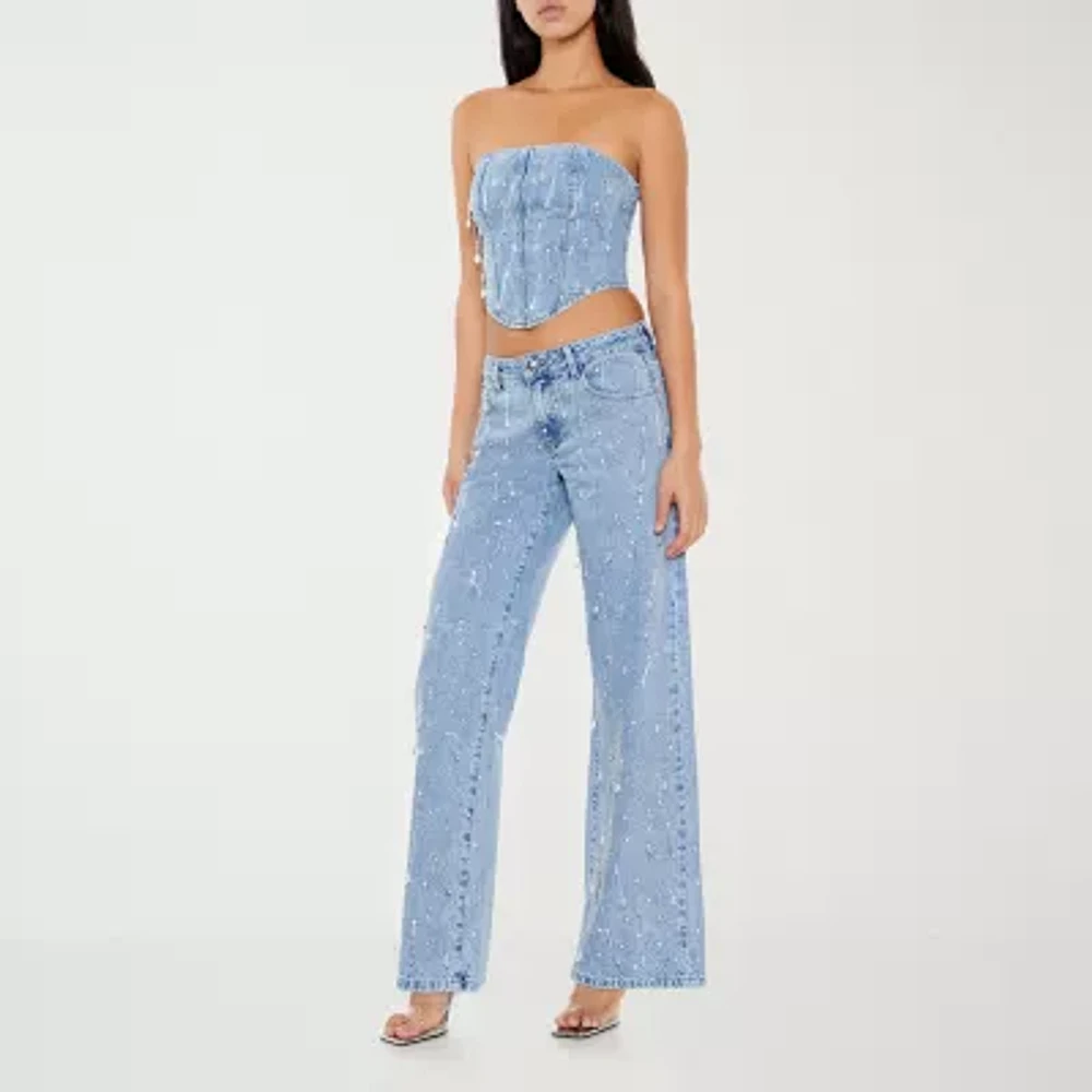 Forever 21 Juniors Embellished Womens Mid Rise Baggy Fit Jean