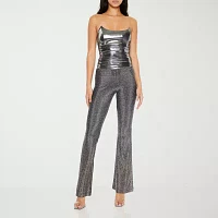 Forever 21-Juniors Glitter Pant Womens High Rise Flare Pull-On Pants