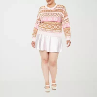 Forever 21 Juniors Plus Fairisle Womens Crew Neck Long Sleeve Holiday Pullover Sweater