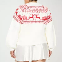 Forever 21 Juniors White Fairisle Sweater Womens Crew Neck Long Sleeve Holiday Pullover