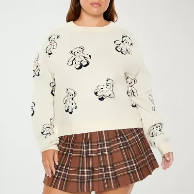 Forever 21 Juniors Bear-Bow Sweater Womens Crew Neck Long Sleeve Holiday Pullover