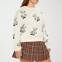 Forever 21 Juniors Bear-Bow Sweater Womens Crew Neck Long Sleeve Holiday Pullover