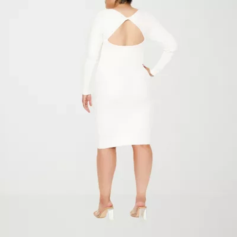 Forever 21 White Sweater Dress Womens Long Sleeve Midi Bodycon Juniors