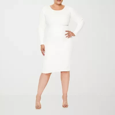 Forever 21 White Sweater Dress Womens Long Sleeve Midi Bodycon Juniors Plus