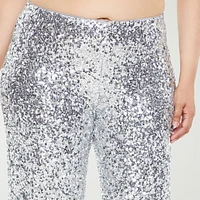 Forever 21-Juniors Plus Sequin Womens High Rise Wide Leg Pull-On Pants