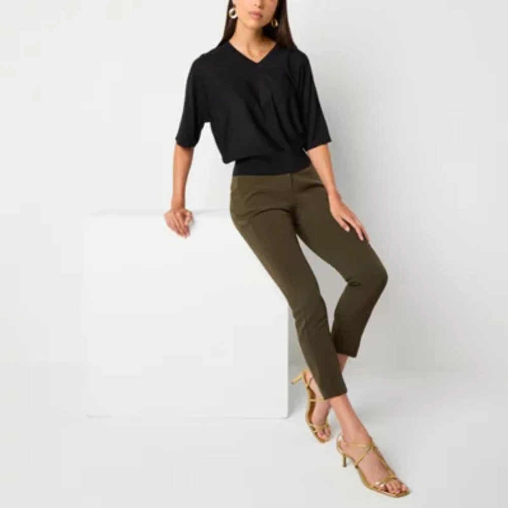 Worthington Womens V Neck Short Sleeve Pullover Sweater
