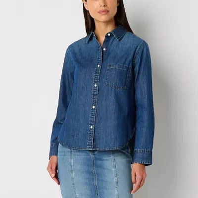 a.n.a Womens Long Sleeve Regular Fit Button-Down Shirt