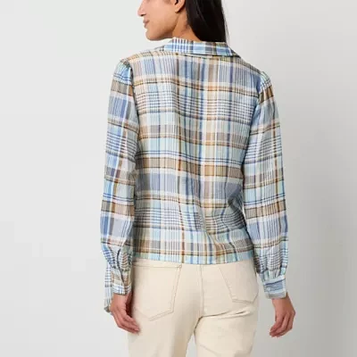 a.n.a Plaid Womens Long Sleeve Blouse