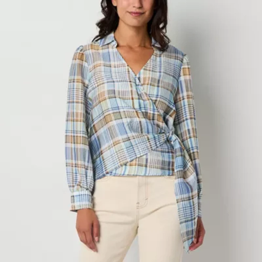 a.n.a Plaid Womens Long Sleeve Wrap Shirt