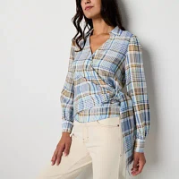 a.n.a Plaid Womens Long Sleeve Wrap Shirt