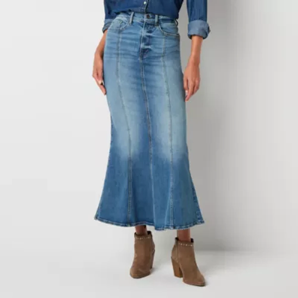 a.n.a Fit And Flare Womens High Rise Long Denim Skirt