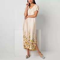 Worthington Womens Short Sleeve Floral Maxi Dress