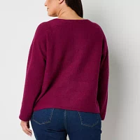 Liz Claiborne Plus Womens Mock Neck Long Sleeve Pullover Sweater