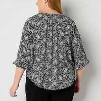 Liz Claiborne Plus Womens V Neck 3/4 Sleeve Blouse