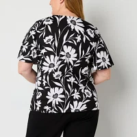 Liz Claiborne Plus Womens Keyhole Neck Short Sleeve Blouse