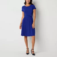 Perceptions Womens Short Sleeve Fit + Flare Dress