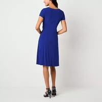 Perceptions Womens Short Sleeve Fit + Flare Dress Petite