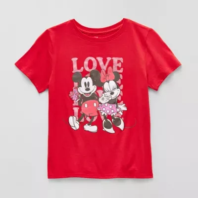 Disney Collection Little & Big Girls Crew Neck Short Sleeve Mickey Mouse Minnie Mouse Graphic T-Shirt