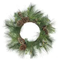 Artificial Mixed Pine with Pine Cones and Gold Glitter Christmas Wreath - 30 -Inch  Unlit