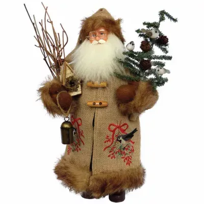 15" Faux Fur Coat Hand Painted Santa Figurine