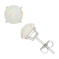 Lab Created White Opal 10K Gold 6mm Stud Earrings