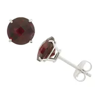 Genuine Red Garnet 10K Gold 6mm Round Stud Earrings