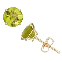 Genuine Green Peridot 10K Gold 6mm Round Stud Earrings