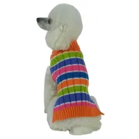 The Pet Life Tutti-Beauty Rainbow Heavy Cable Knitted Ribbed Designer Turtle Neck Dog Sweater