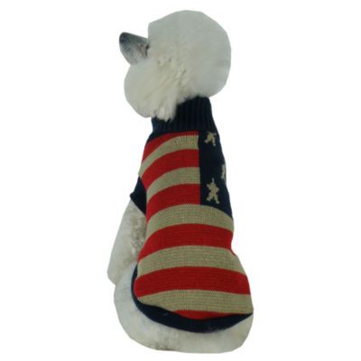 The Pet Life Patriot Independence Star Heavy Knitted Fashion Ribbed Turtle Neck Dog Sweater