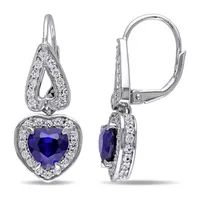 Lab Created Blue Sapphire Sterling Silver Heart Drop Earrings