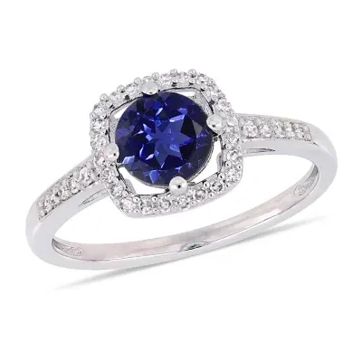 Womens 1/7 CT. T.W. Lab Created Blue Sapphire 10K White Gold Cocktail Ring