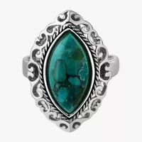 Womens Enhanced Blue Turquoise Sterling Silver Cocktail Ring