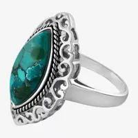 Womens Enhanced Blue Turquoise Sterling Silver Cocktail Ring