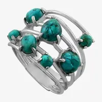 Womens Enhanced Blue Turquoise Sterling Silver Round Cocktail Ring