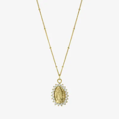 Diamonart Lady Of Guadalupe Womens Cubic Zirconia 14K Gold Over Silver Oval Pendant Necklace