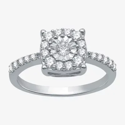 Womens 1 CT. T.W. Natural White Diamond Sterling Silver Halo Cocktail Ring