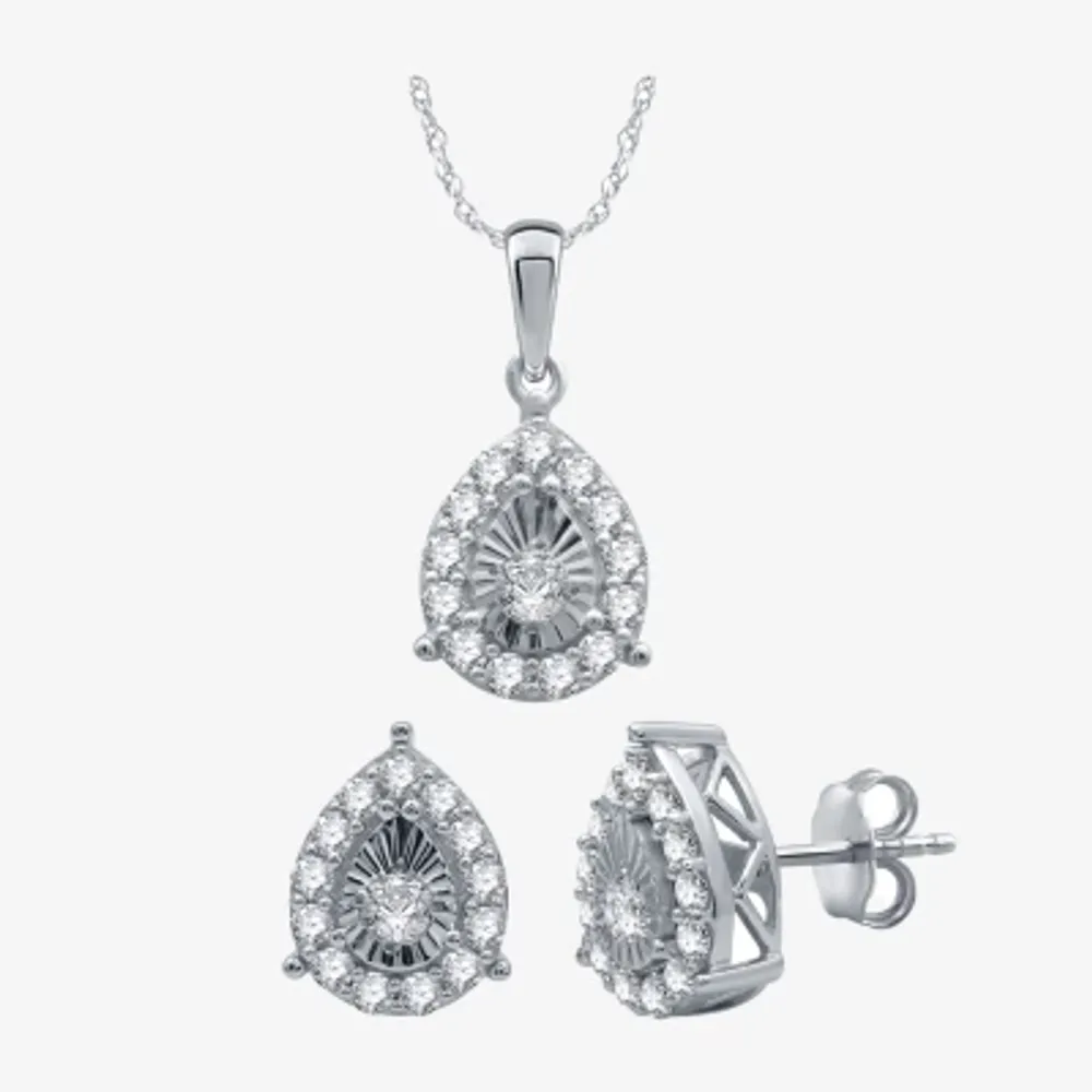 1 CT. T.W. Natural White Diamond Sterling Silver Pear 2-pc. Jewelry Set
