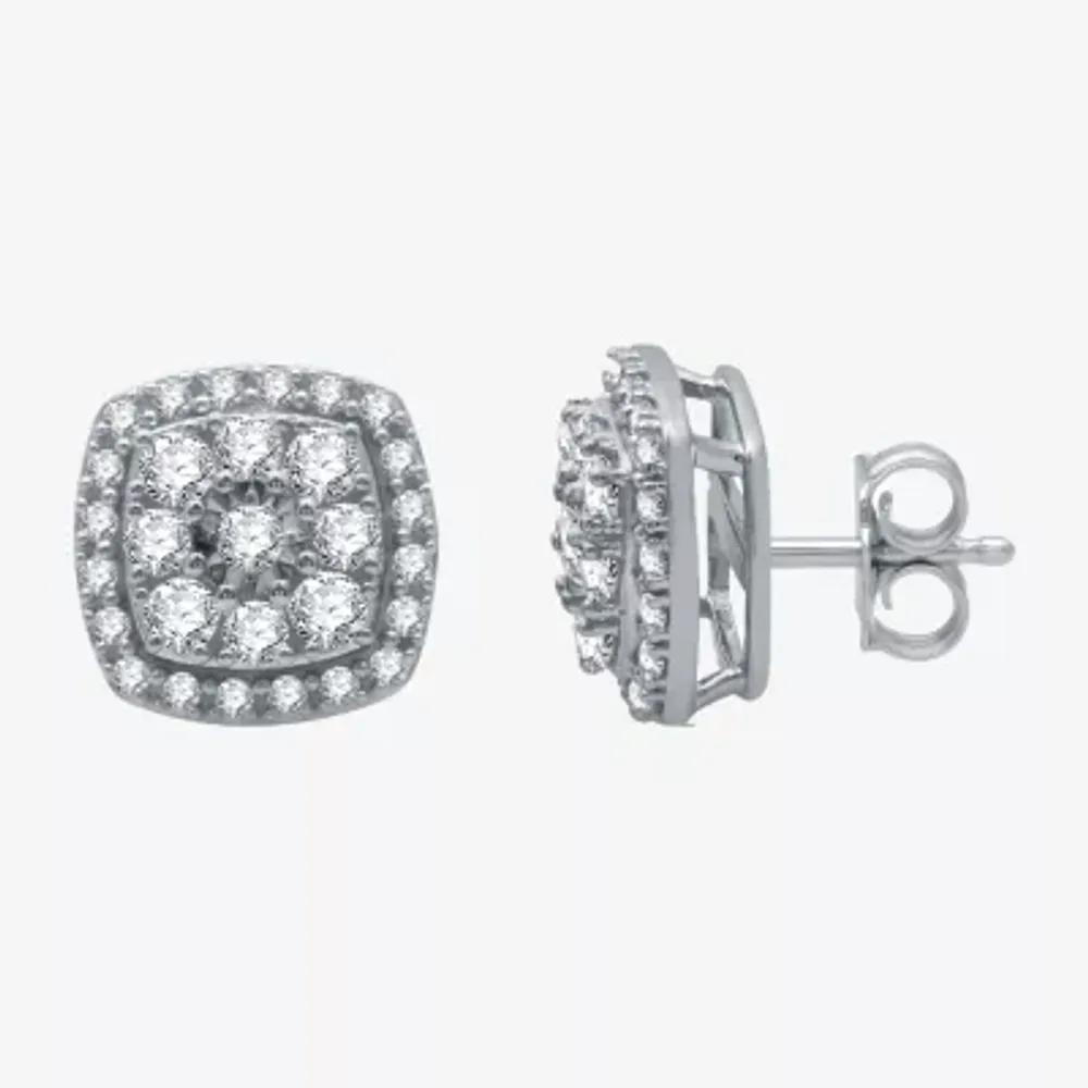 1 CT. T.W. Natural White Diamond Sterling Silver 11.1mm Stud Earrings