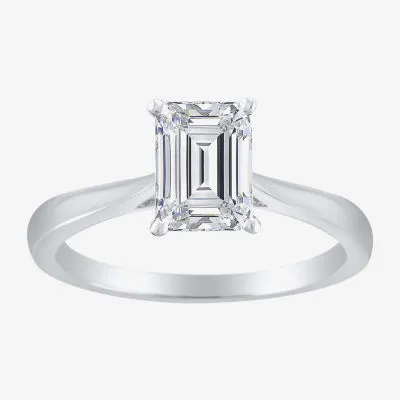 (H-I / SI2) Womens 1 1/2 CT. Lab-Grown White Diamond 14K Gold Emerald Solitaire Engagement Ring