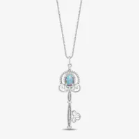 Enchanted Disney Fine Jewelry Womens 1/6 CT. T.W. Lab Created White Opal Sterling Silver Keys Cinderella Princess Pendant Necklace