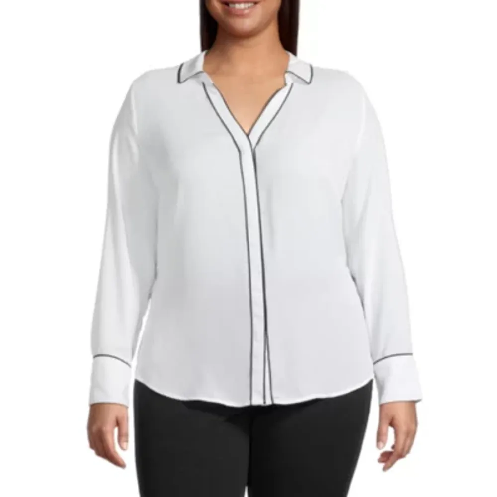 Liz Claiborne Womens Long Sleeve Regular Fit Button-Down Shirt