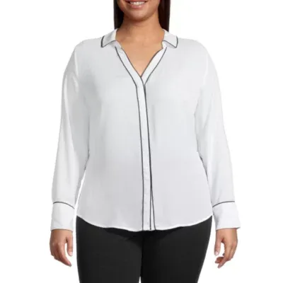 Liz Claiborne Plus Womens Long Sleeve Blouse