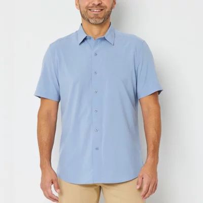 Stylus Stretch Mens Regular Fit Short Sleeve Button-Down Shirt