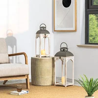 Glitzhome Farmhouse Modern Wood Metal 2-pc. Decorative Lantern