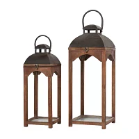 Glitzhome Farmhouse Modern Wood Metal 2-pc. Decorative Lantern