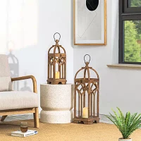 Glitzhome Farmhouse Wooden Church Window Frame 2-pc. Decorative Lantern