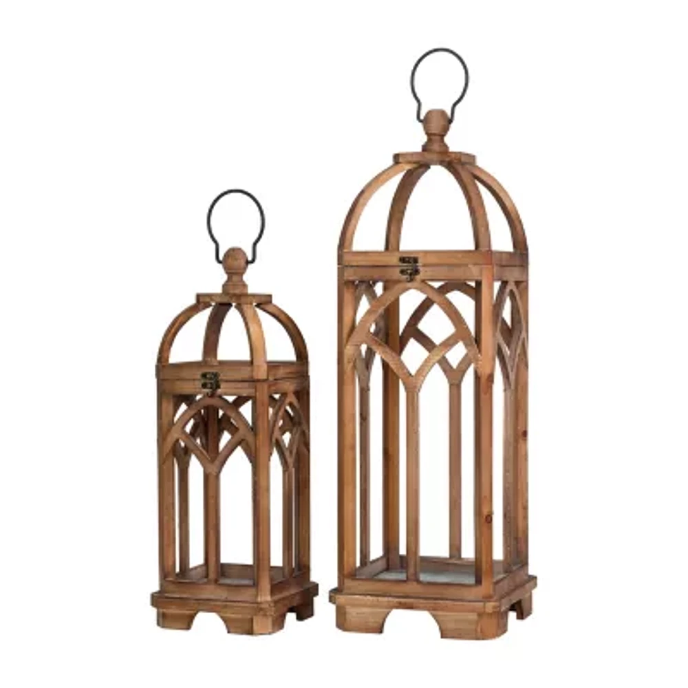 Glitzhome Farmhouse Wooden Church Window Frame 2-pc. Decorative Lantern