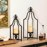 Glitzhome Large Modern Farmhouse Black Metal Decorative Lantern